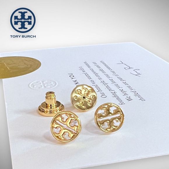 New Tory Burch Miller 18k Gold-Plated Stud Earrings in Gold $78 - Picture 4 of 14